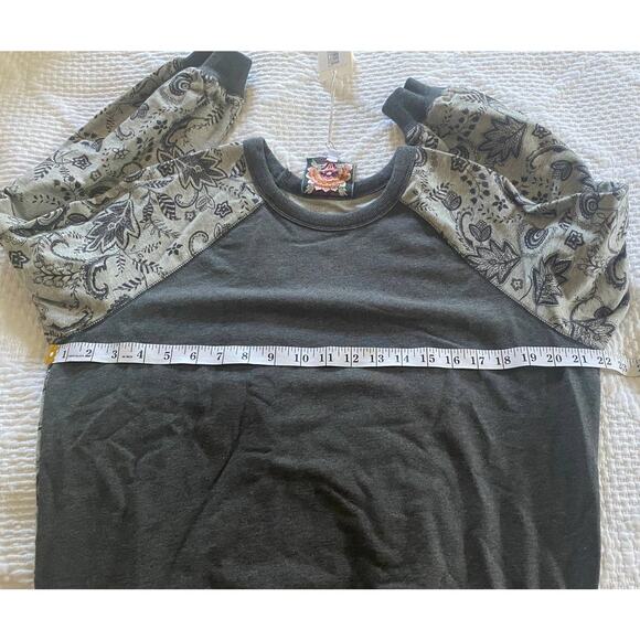 NWT JOHNNY WAS SWEATSHIRT BOHO CHIC GRUNGE PULLOVER FLORAL GREY COLORBLOCK EDGY - Picture 10 of 11